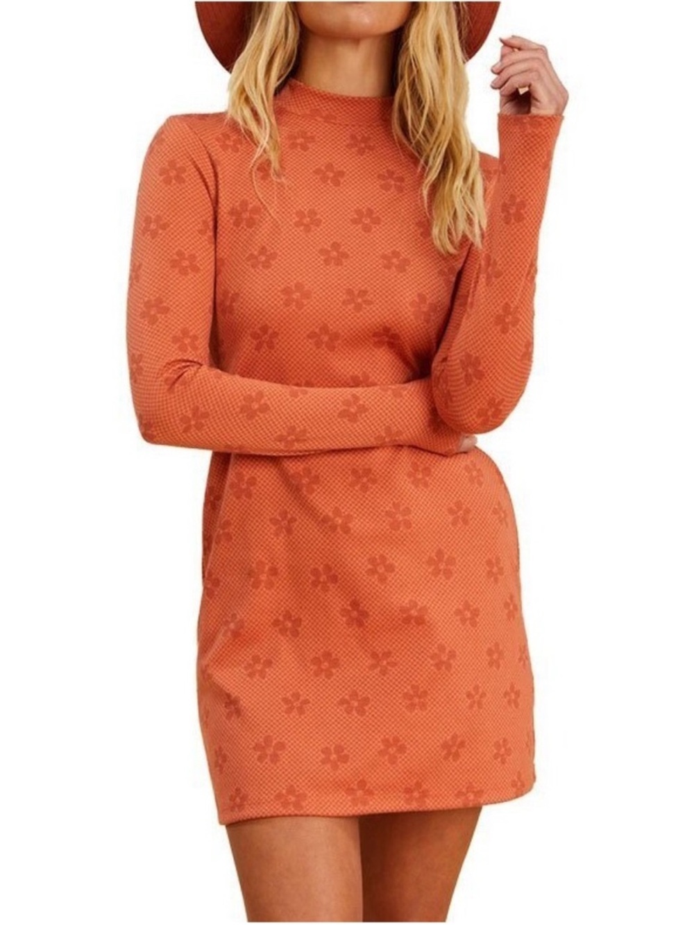Billabong Rust Orange Floral Long Sleeve Mini Dress